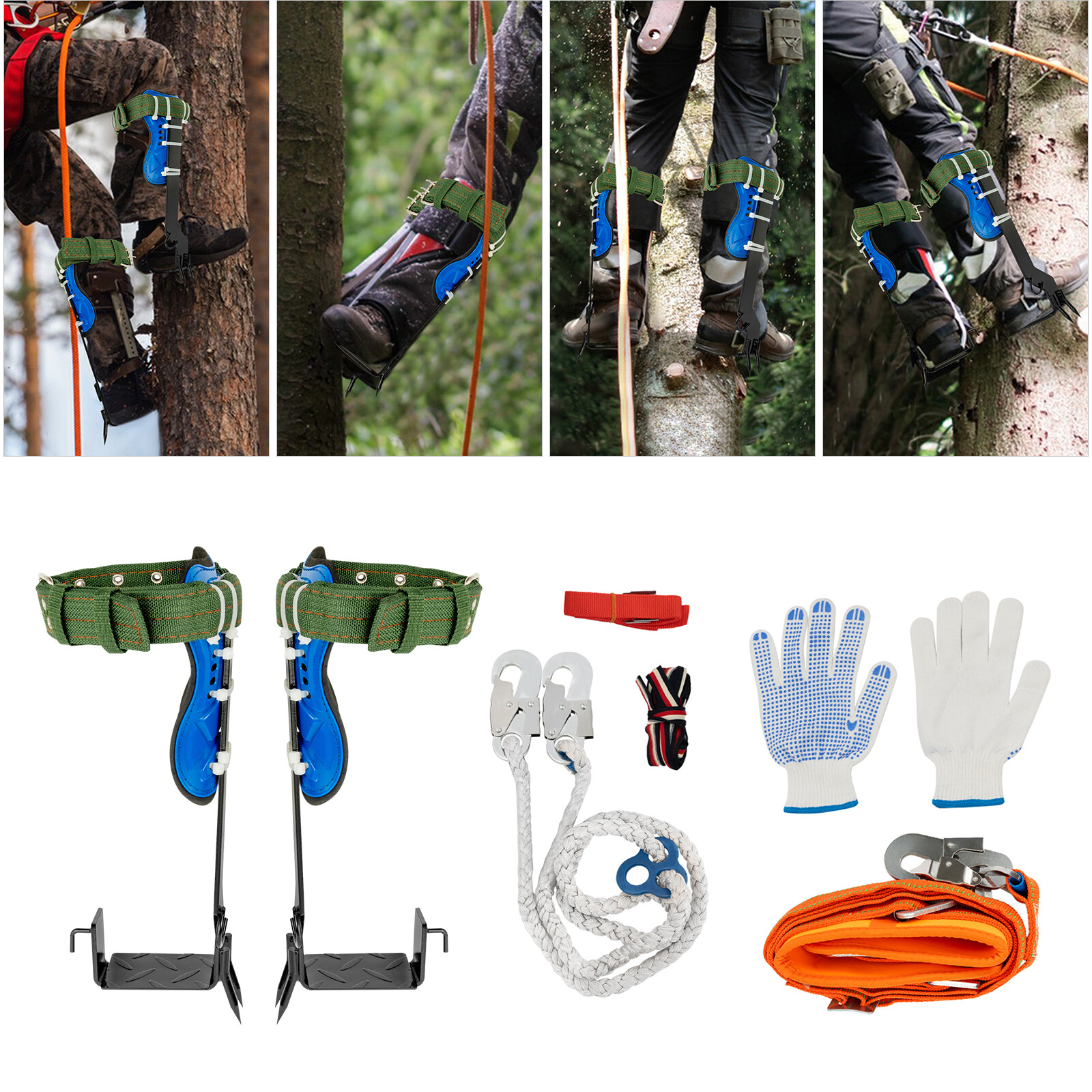 Adjust Tree/Pole Climbing Spike Set 2 Gear Safety Belt Rope Lanyard w ...