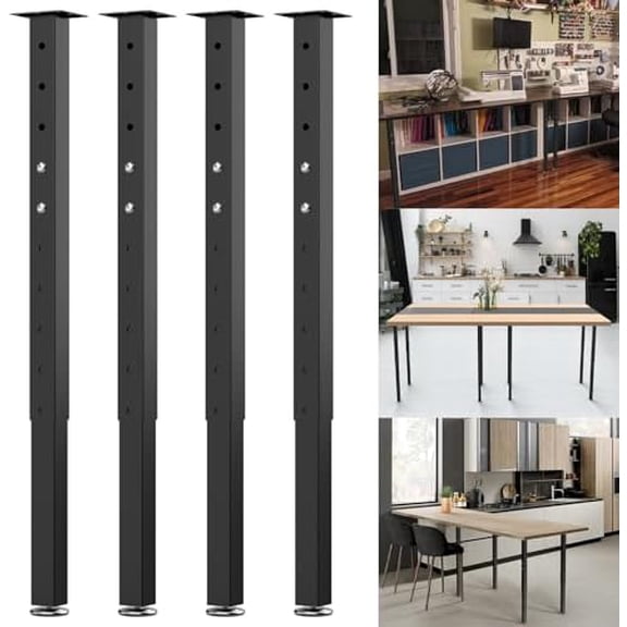 AdjustaBLE tABLE lEGS sET OF 4, 24"- 40" hEAVY dUTY sQUARE aDJUSTABLE dESK lEGS, eASY diy iNSTALLATION FOR cOMPUTER, dINING & wORK tABLES, 220 lb lOAD cAPACITY sTEEL bLACK aDJUSTABLE fURNITURE lEGS
