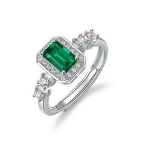 Adjustable 0.8 Carat 925 Sterling Silver Engagement Rings for Women 18K Gold Plated Created Green Emerald Rings for Women Emerald Cut Promise Ring for Her Wedding Band