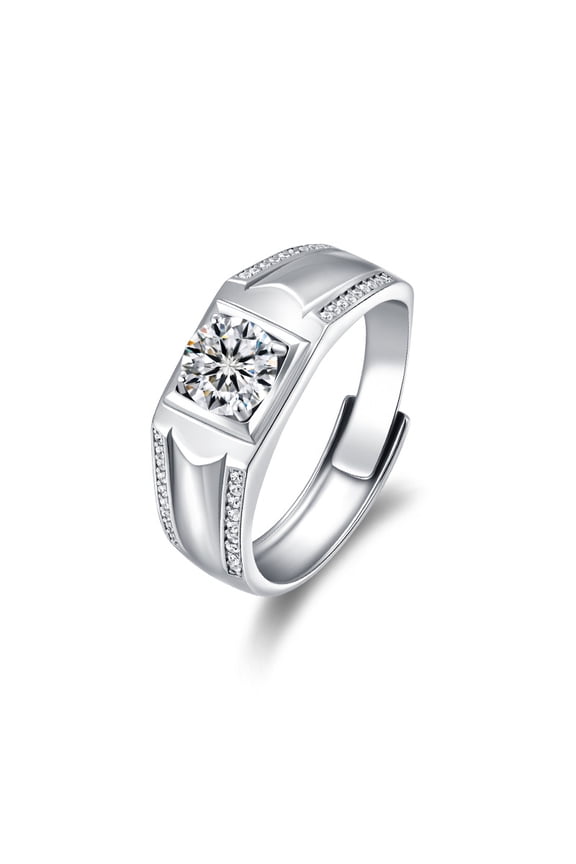 Adjustable 1 Carat Moissanite Rings for Men Engagement Ring Mens Diamond Wedding Bands 18K Sterling Silver Moissanite Promise Rings Moissanite Jewelry for Men