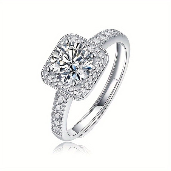 Adjustable 1 Carat Shiny Moissanite Ring - 18K Gold Plated, 925 Sterling Silver, Elegant and Sexy Design, Perfect for Daily, Party, Engagement, Wedding, Anniversary Gift