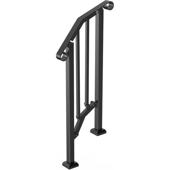 Adjustable 1 Step Handrail for Concrete Steps, Carbon Steel Stair Railing Kit for Seniors and Kids, Black Retro Arch Design, 220 lb Capacity for Porch Deck Garage