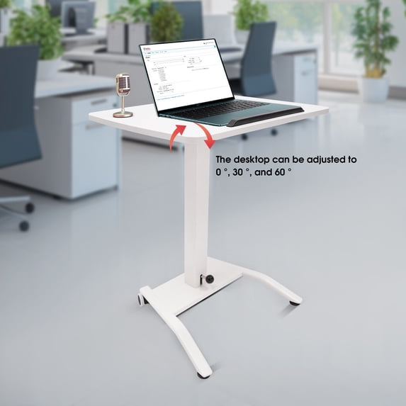 Adjustable 10°-30° Rolling Podium Desk Standing Lifting Computer Desk White