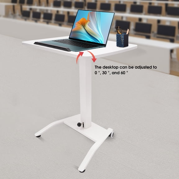 Adjustable 10??-30?? Rolling Podium Desk Standing Lifting Computer  Desk White