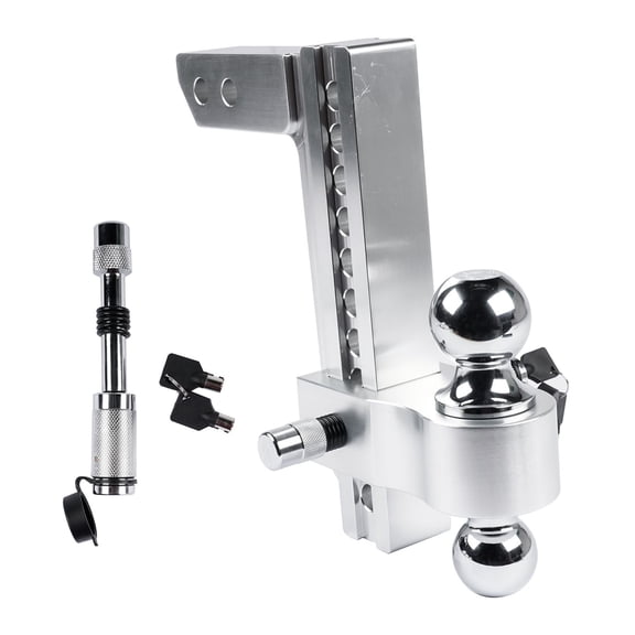 Adjustable 10" Drop/Rise Trailer Hitch for 2" Receiver - 2" & 2-5/16" Chrome Balls - Aluminum Alloy, 12500 GTW - SKU: 53056804