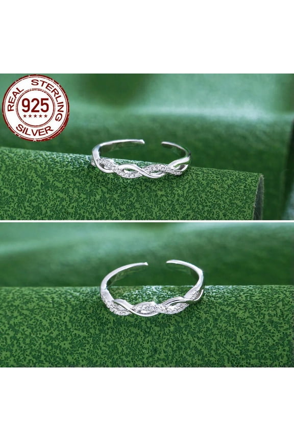 Adjustable 100% CZ 925 Sterling Silver Twisted Rope Ring Cubic Zircon for Bridal
