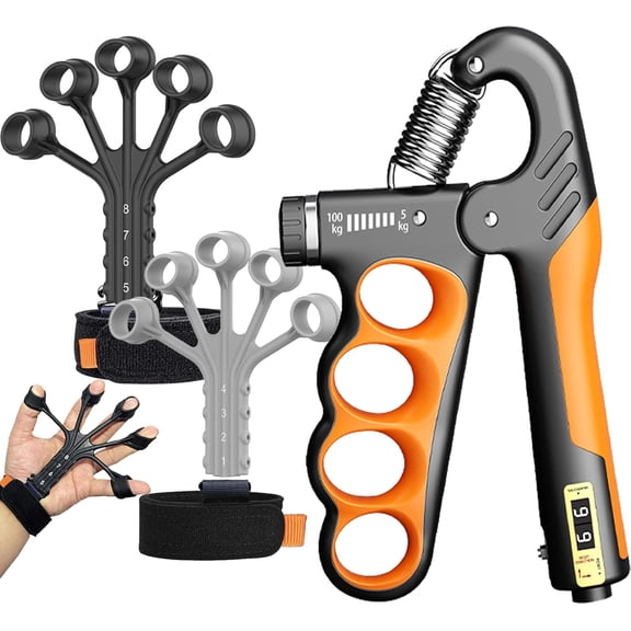 Adjustable 11-220Lbs Countable Hand Grip Strengthener Combo, Finger & Hand Extension Trainer for Forearm Workout & Hand Injury Recovery