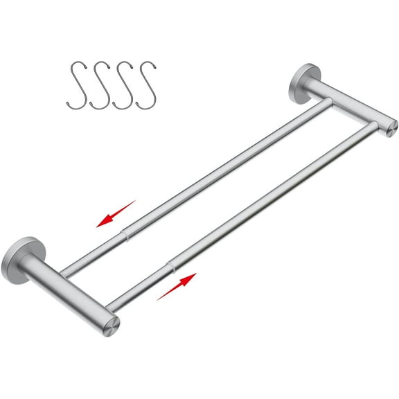 Adjustable 16 to 27.6 Inch Double Bath Towel Bar, ZUEXT Bright Finished Stainless Steel Towel Holder, Wall Mount Expandable Hand Towel Rod for Bathroom Kitchen Washroom,1" Tube Towel Rail Racks