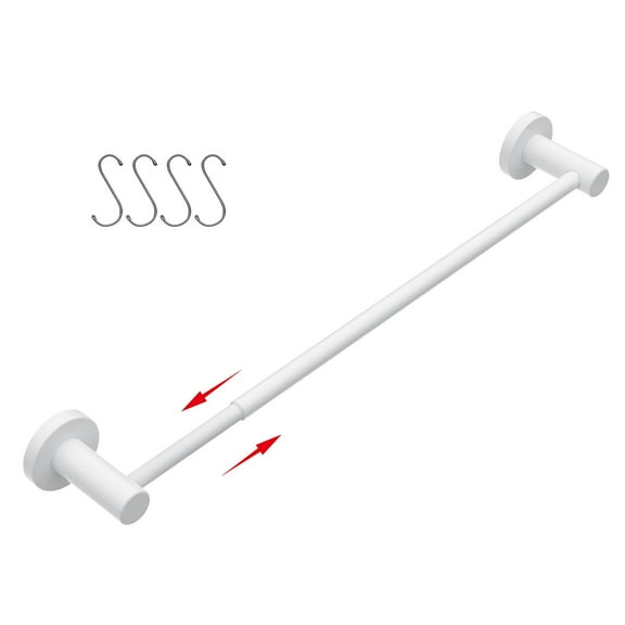 Adjustable 16 to 27.6 Inch Single Bath Towel Bar, ZUEXT Chrome Finished Stainless Steel Towel Holder Hanger, Wall Mount Expandable Hand Towel Rod for Bathroom Kitchen, 1" Tube Towel Rail Rack w/ Hooks