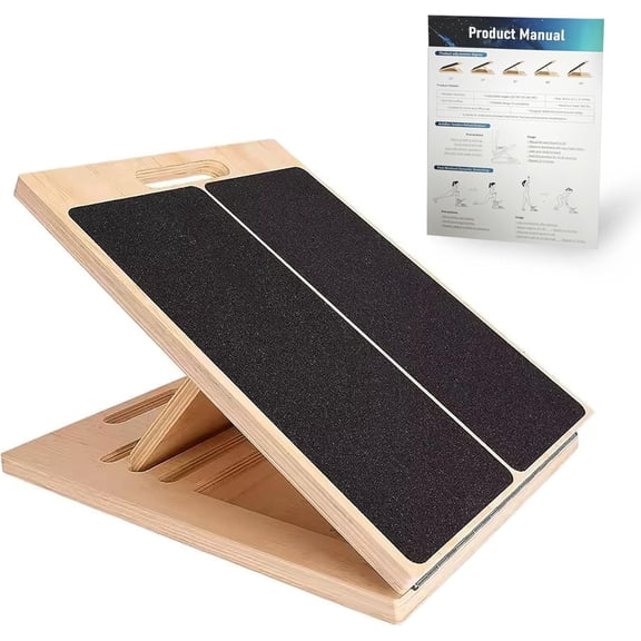 Adjustable 16.5"12" Wooden Slant Board 5-Angle Foldable Calf Stretcher & Squat Wedge for Home-Gym, Portable Incline Board, 350 lb Rated