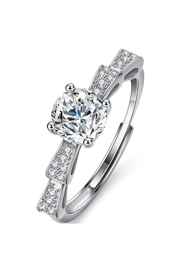 Adjustable 1ct Moissanite Rings for Women Round Cut D Color VVS1 Sterling Silver Diamond Rings for Women Wedding Bands Anniversary Promise Engagement Rings with Certificate