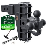 GWTAUTO Adjustable 2.5 Receiver Trailer Hitch 6 Drop Tow Hitch 18500LBS Tri-Ball