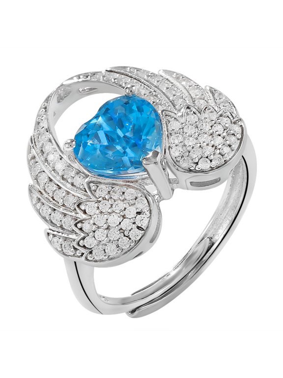 Adjustable 2 Carat Angel Wing Heart Ring 5A CZ Guardian Feather Band Wedding Engagement Rings for Women 925 Sterling Silver Cocktail Statement Rings