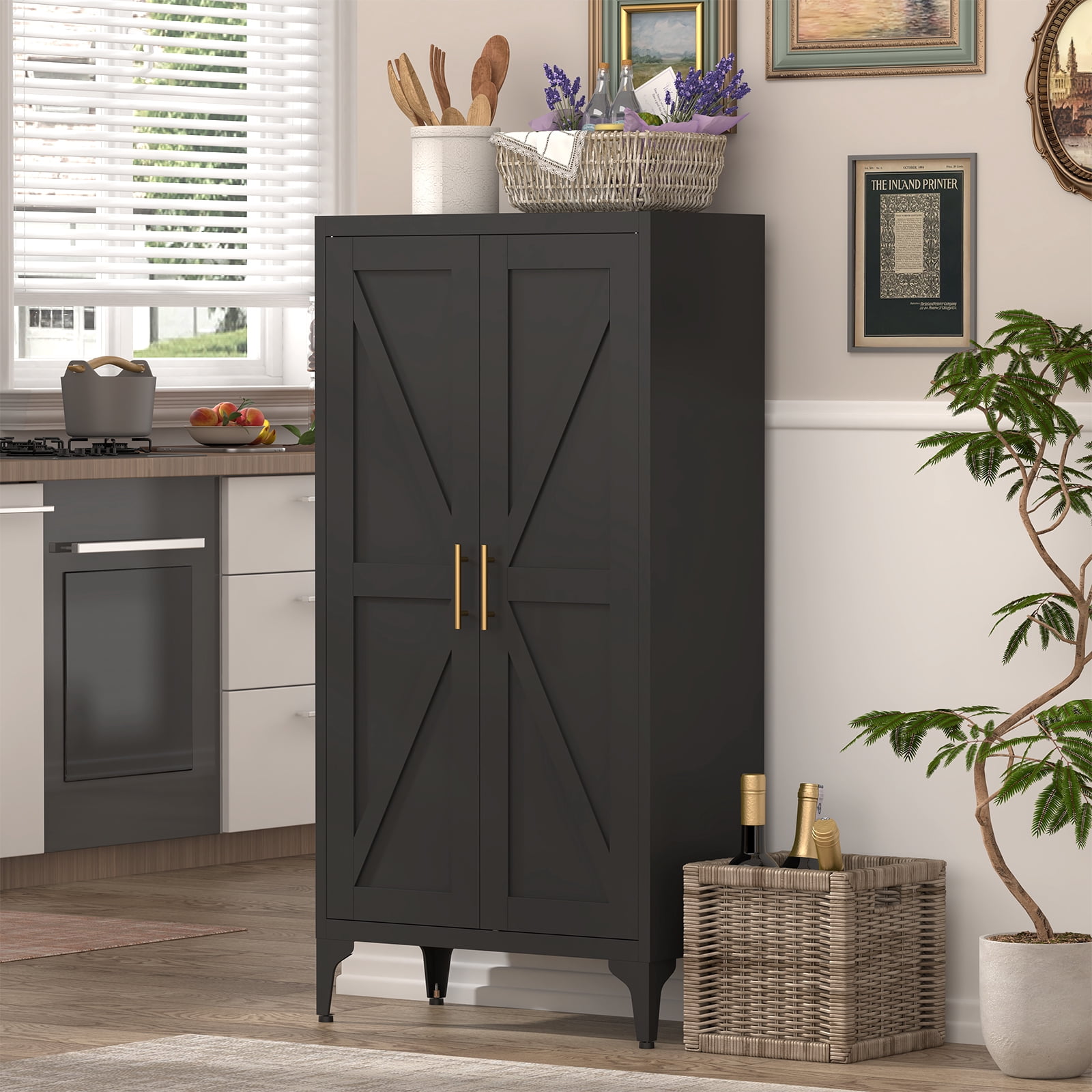 Adjustable 2 Doors Storage Cabinet Kitchen Pantry Cabinet With Adjustable Shelves all Steel Cabinet Locker for Kitchen, Living Room, Dining Room and Office