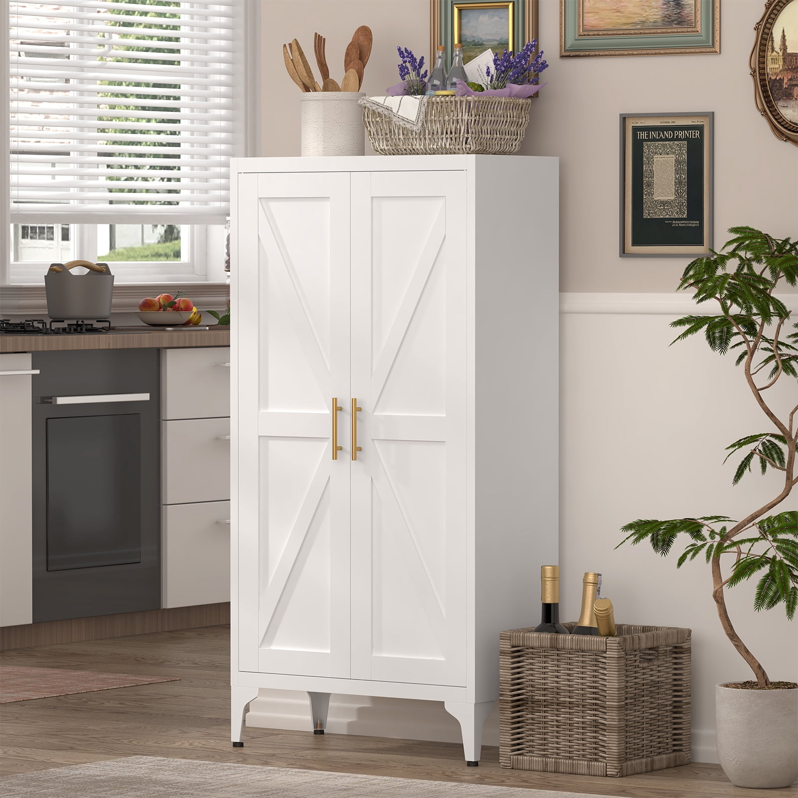 Adjustable 2 Doors Storage Cabinet, Kitchen Pantry Cabinet With Adjustable Shelves, Steel Cabinet Locker For Kitchen, Living Room, Dining Room and Office