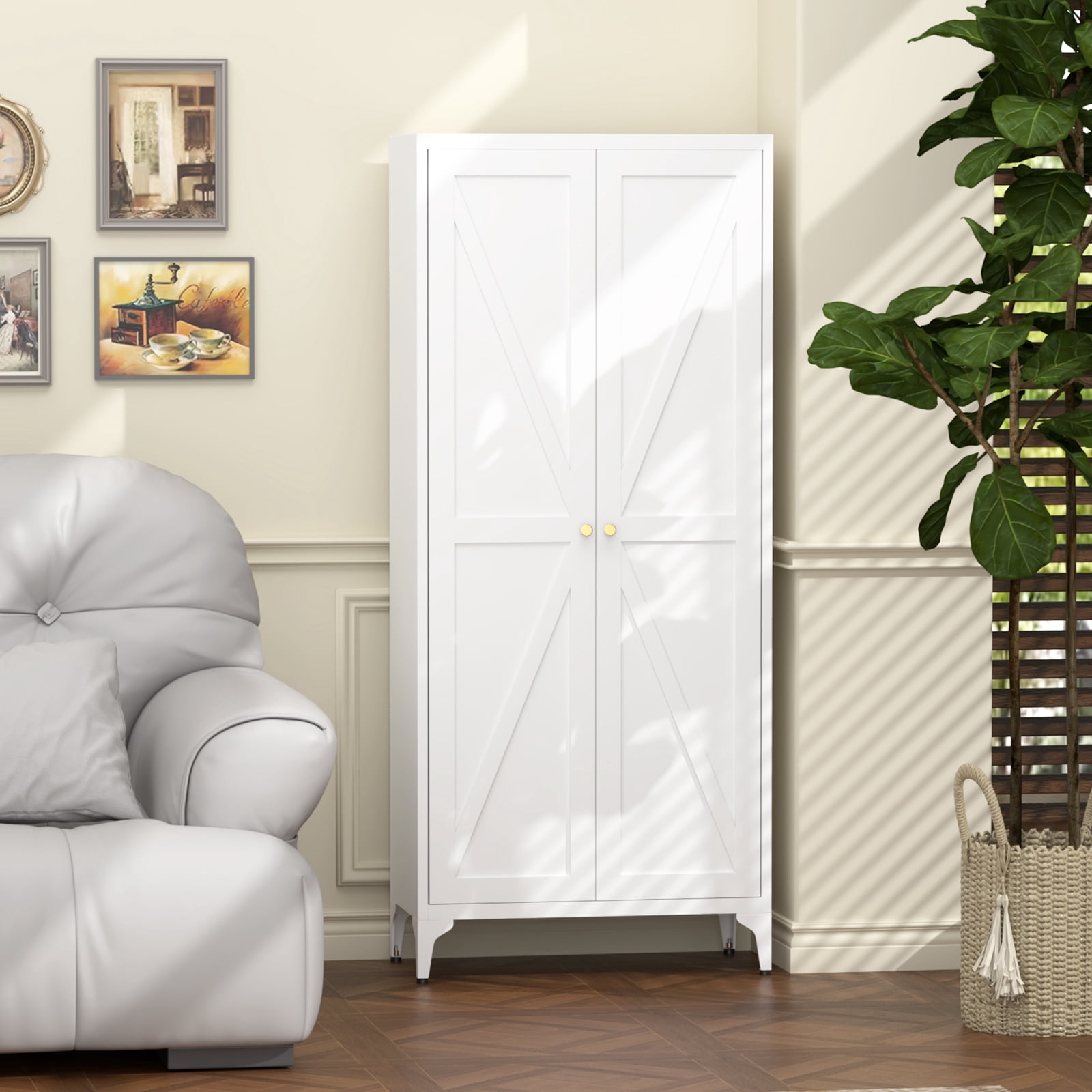 Adjustable 2 Doors Storage Cabinet Kitchen Pantry Cabinet With Adjustable Shelves, Steel Cabinet Locker For Kitchen, Living Room, Dining Room and Office