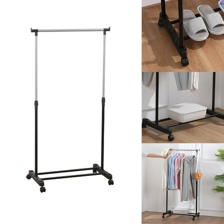 Adjustable 2-Rod Garment Rack - Rolling Clothes Organizer - Black And Chrome