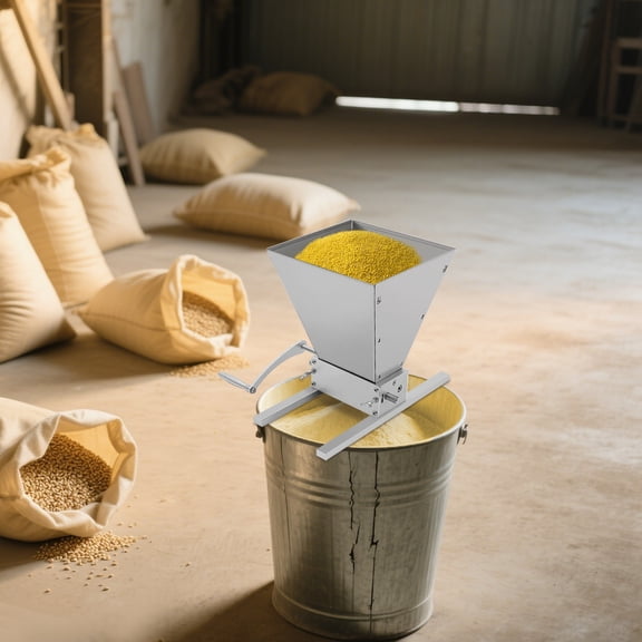 Adjustable 2-Roller Grain Malt Mill for Home Brewing Aluminum Housing, Stainless Steel Hopper, Manual Crank, Drill Compatible