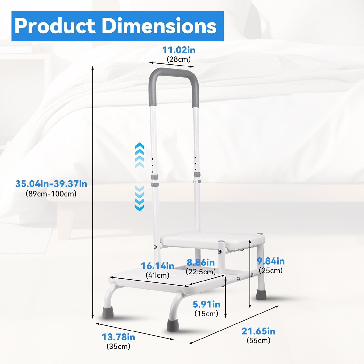 Adjustable 2-Step Stool with Handle – Non-Slip Bathroom & Bedside Stool ...