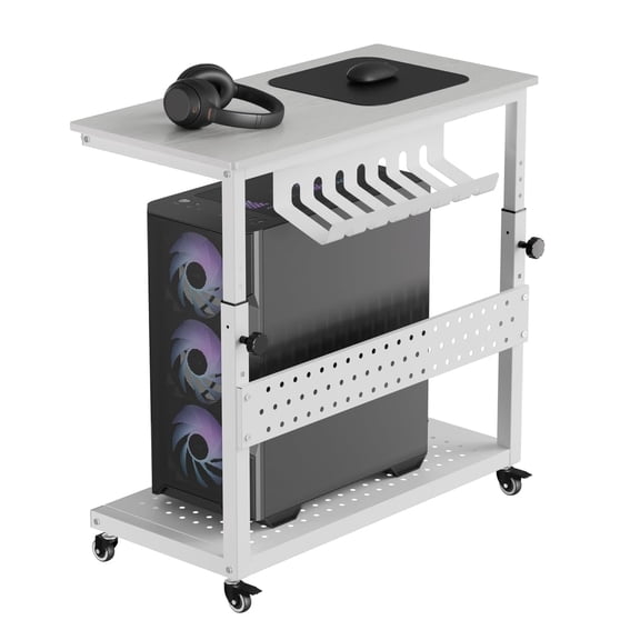 Adjustable 2-Tier Computer Tower Stand – Rolling Under Desk CPU Holder with Cable Management, Mobile PC Storage Cart – Carbon Fiber Black