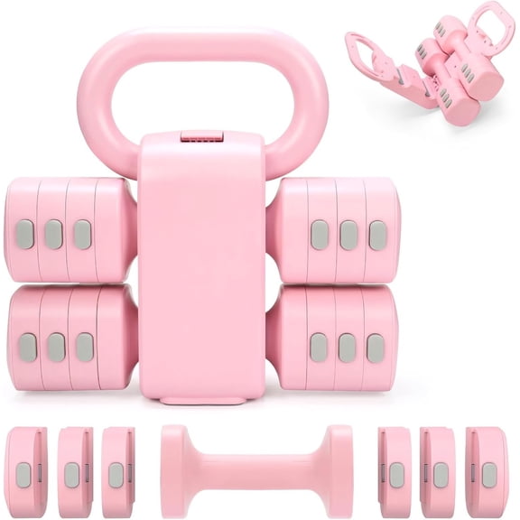 Adjustable 2-in-1 Convertible Kettlebell & Dumbbells Set, 4 in 1 Free Weights Dumbbell Set of 2, Each 2.2 3.3 4.4 5.5lb Quick Change Women Dumbbell Set for Exercise