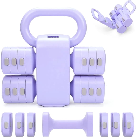 Adjustable 2-in-1 Convertible Kettlebell & Dumbbells Set, 4 in 1 Free Weights Dumbbell Set of 2, Each 2.2 3.3 4.4 5.5lb Quick Change Women Dumbbell Set for Exercise