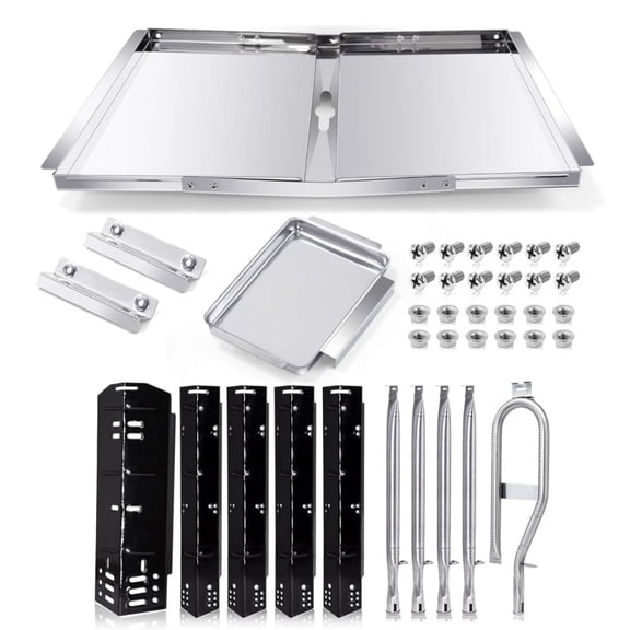 Adjustable 24''-30'' Gas Grill Drip Pan, Heat Plate Shield and Burners for Dyna Glo DGH474CRP, DGH450CRP, DGH483CRP, DGH485CRPGrill Replacement Part