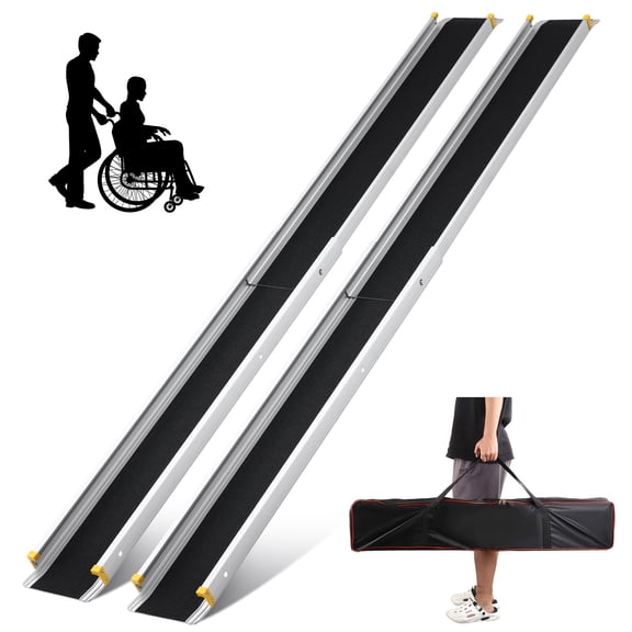 Adjustable 3.5-6FT Telescopic Wheelchair Ramp, Portable Aluminum Non-Slip Threshold Ramp, 600LBS Capacity for Home Steps Doorway with Storage Bag
