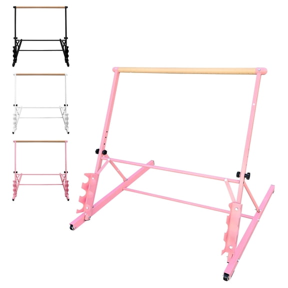 Adjustable 3.5FT Pink Solid Wood Ballet Barre for Dance Practice, 31.5-39.5 Inches Height, Portable Exercise Equipment for Pilates and Stretching