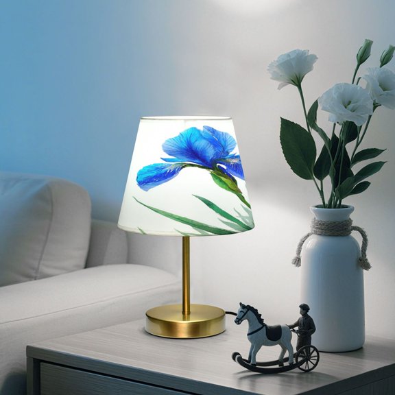 Adjustable 3-Color Light Desk Light Vintage Bronze Table Lamp For Bedroom Office Living Room Blue Iris Flowers