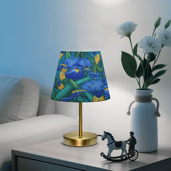 Adjustable 3-Color Light Desk Light Vintage Bronze Table Lamp For Bedroom Office Living Room Blue Irises