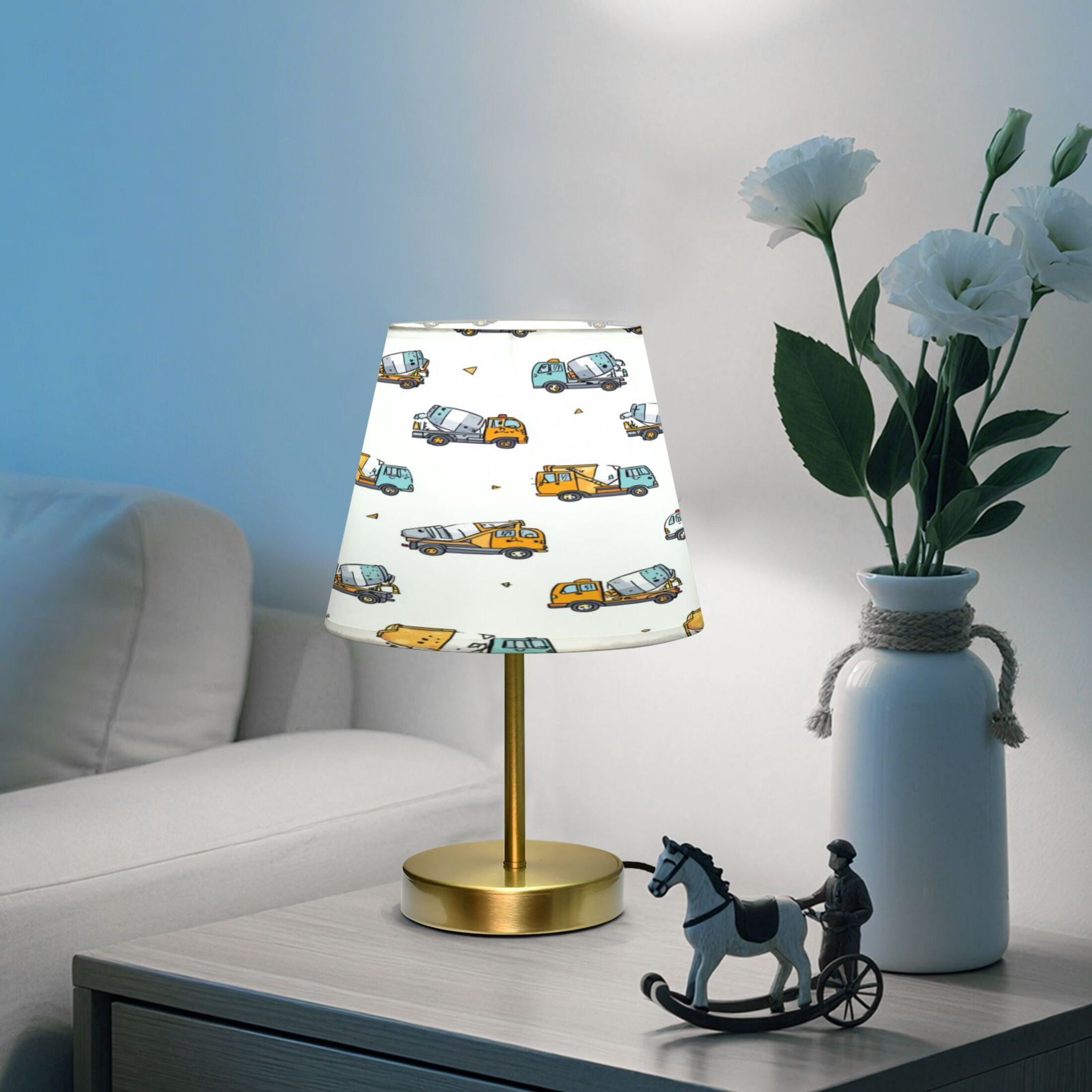 Adjustable 3-Color Light Desk Light Vintage Bronze Table Lamp For Bedroom Office Living Room Construction Trucks Concrete Mixer