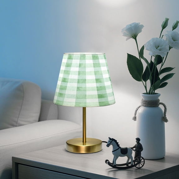 Adjustable 3-Color Light Desk Light Vintage Bronze Table Lamp For Bedroom Office Living Room Soft Green Gingham Pattern