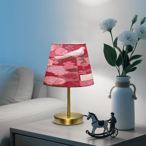 Adjustable 3-Color Light Desk Light Vintage Bronze Table Lamp For Bedroom Office Living Room White Love Birds Roses Envelopes