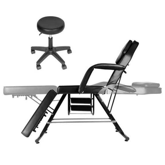 Adjustable 3 Fold Massage Table, 71in Massage Bed w/Hydraulic Stool, Black