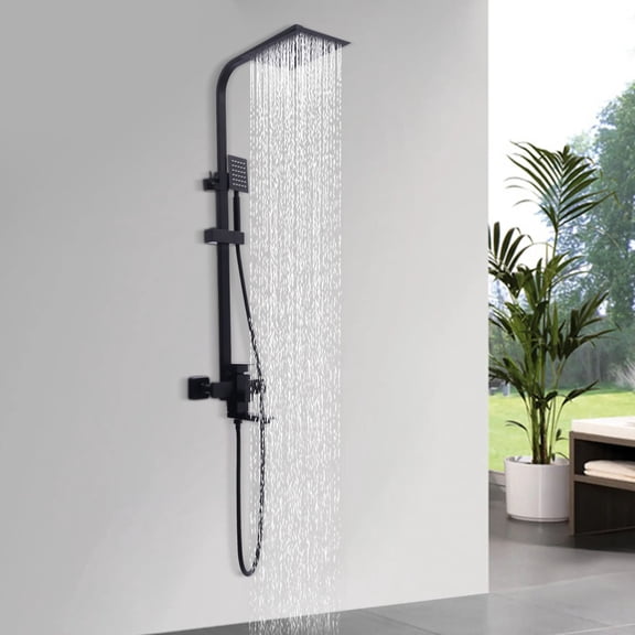 Adjustable 3-Function Rain Shower System with Handheld & Overhead Shower, Matte Black, Air Pressurized, Easy Install, Stainless Steel