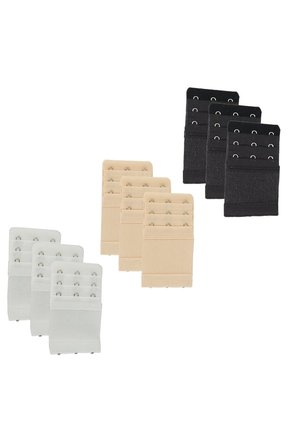 Adjustable 3-Hook Bra Band Extension Set: Elastic Extenders9-pack (3 each Black, White, Beige)) by More of Me to Love