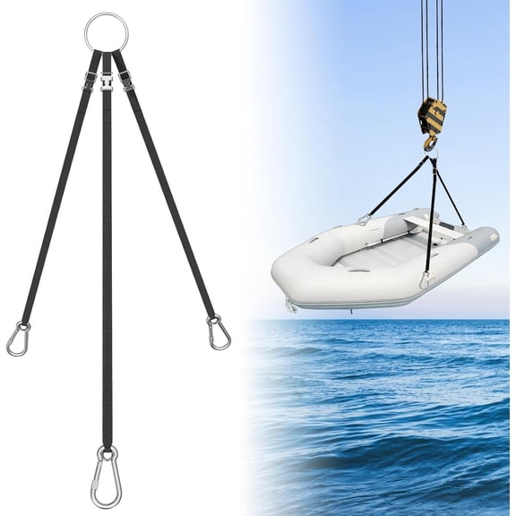 Adjustable 3 Leg Inflatable Dinghy Boat Lift Slings, with Locking Spring Clips