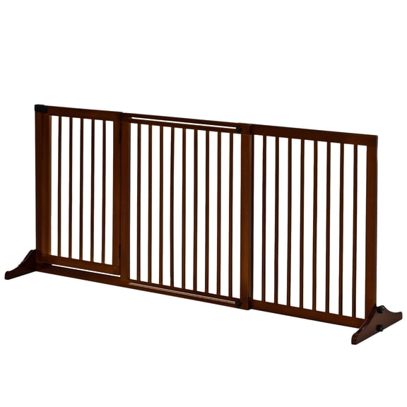 Adjustable 3-Panel Wooden Pet Gate with Locking Door - Freestanding, Brown