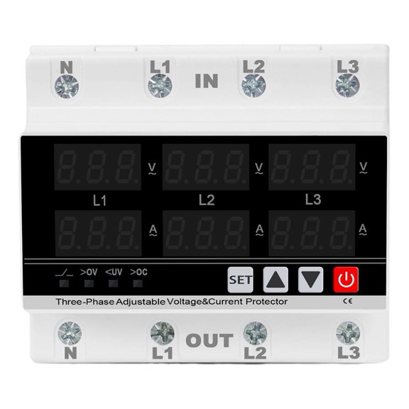 Adjustable 3-Phase Voltage And Current Protector Relay DIN Rail Digital Display 230V AC Over Or Under Voltage Overcurrent Phase Protection For Industrial Motors Equipment
