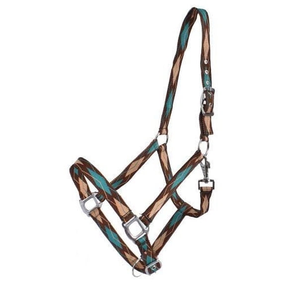 Adjustable 3-Ply Embroidered Diamond Print Nylon Halter (Teal)