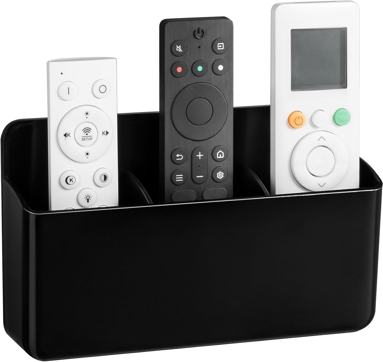 Adjustable 3-Slot Remote Control Holder Wall Mount, Self Adhesive Black Plastic Bedside Remote Caddy Box for Bed, TV Controller Holder for Table, Marker Holder, Pencil Cup