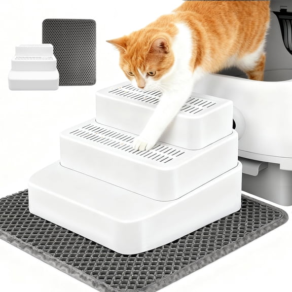 Adjustable 3 Step Pet Ramp with Mat for Litter Boxes and Cat Access to High Spots