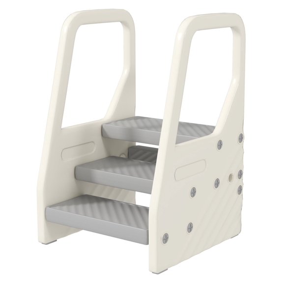 Adjustable 3 Step Toddler Tower with Handles, Non-slip Surface & Foot Pads, Gray