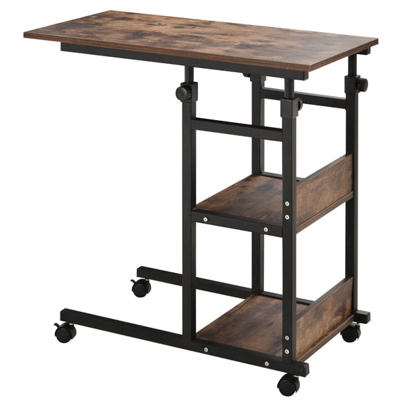 Adjustable 3 Tier C Shaped Mobile Nightstand Side Table with Casters