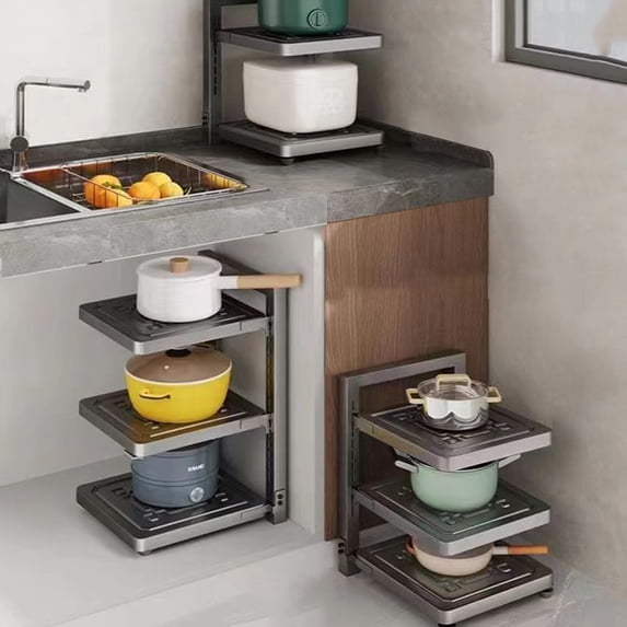 Adjustable 3 Tier Carbon Steel Pot Rack - Space Saving Kitchen ...
