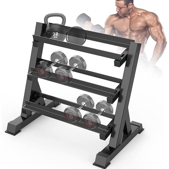 Adjustable 3 Tier Dumbbell Rack Stand, Hex Dumbbells Hand Weights Rack Dumbbell Holder Home Gym Storage Organizer, Reverse Install Available (Rack only)