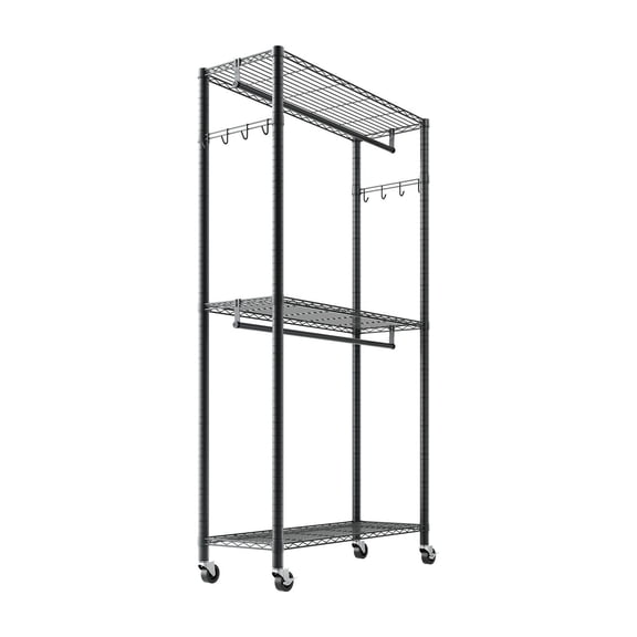 Adjustable 3-Tier Garment Rack on Casters, 450 lbs Capacity Steel Clothing Rack for Bedroom, Retail Store