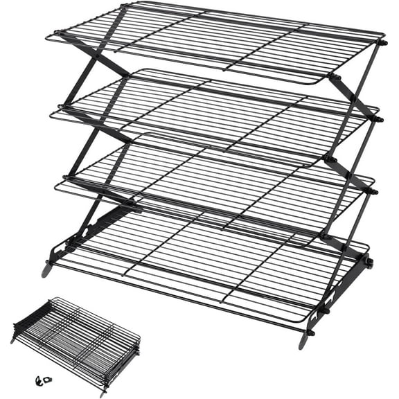 Adjustable 3-Tier Stackable Cooling Rack with Collapsible Design for Baking Cookies Roasting Cooking and Drying
