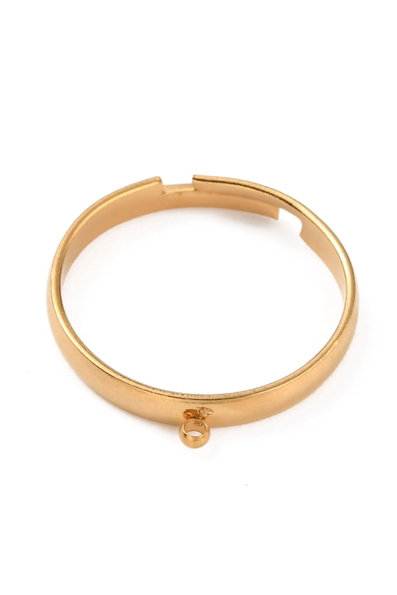 Adjustable 304 Stainless Steel Finger Ring Settings Loop Ring Base Golden US Size 8(18.1mm) Hole: 1.2mm